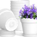 4 Inch Plastic Plant Pots with Drainage Holes and Trays  8 Pack Small Nursery Pots for Indoor & Outdoor House Plants and Flowers, Seedling Starter Planters, White