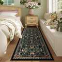 Runner Rug for Kitchen Rug Non Slip 2'x6' Washable Rugs with Rubber Backing Soft Vintage Floral Botanical Carpet Runner for Kitchen, Laundry, Bedroom, Bathroom, Black