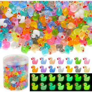 240pcs Luminous Mini Resin Ducks, Tiny Animals Bulk Glow in The Dark Small Plastic Miniature Ducks Figures for Dollhouse Decor Micro Garden Home Landscape Aquarium Craft Gifts Party Favors Toys