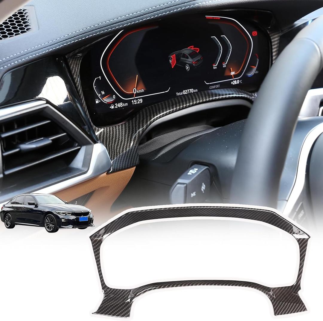 Car Dashboard Speed Meter Trim Frame Compatible with BMW 3 Series G20 G21 320i 330i M340i 2020-2022,Center Console Dash Cover Protector Frame Interior Accessories (Carbon Fiber Pattern)