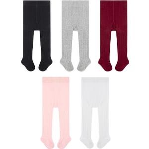 Looching 3 Pack Baby Toddler Girls Cute Cable Knit Cotton Tights Pantyhose Leggings Stocking Pants (4-6 Years, Black, Burgundy)