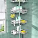 Shower Caddy Tension Pole - Corner Shower Shelves with Soap Holder Bathroom Shower Organizer for Tub (Stainless Steel, Silver, Floor to Ceiling 25-114.2 inch)