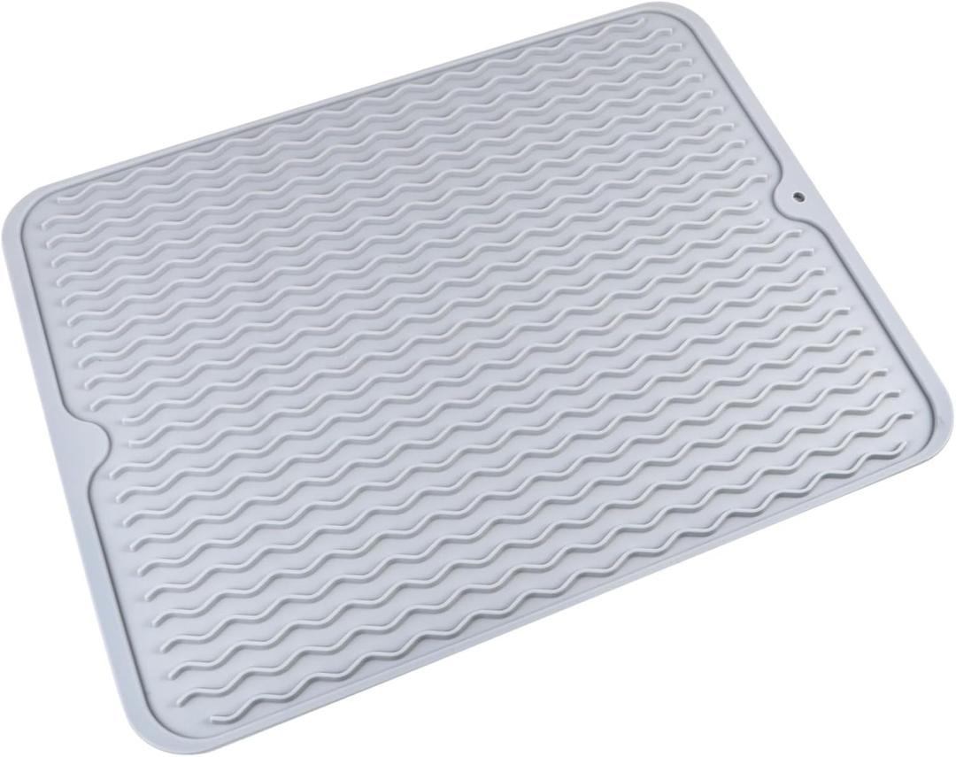 LIFKOME Large Silicone Dish Drying Mat 40x30CM Wave Grain Kitchen Drain Pad Absorbent and Quick-Dry for Kitchen Counter Use (15.8" x 11.8")