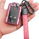 Sindeda for Chevrolet Key Fob Cover With Keychain Full Protection Key Shell Key Case Compatible with Silverado Suburban Tahoe Colorado GMC Sierra Yukon Canyon-Pink