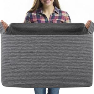 95L Extra Large Blanket Basket, 24" x 16.9" x 14.2" Woven Storage Basket for Living Room, Nursery Blanket Storage for Toys, Towels, Dirty Clothes (Grey)