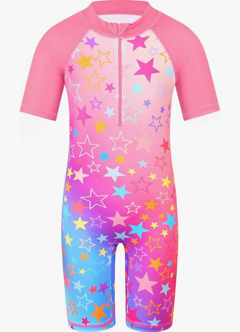 TFJH E Short Sleeve Girls Swimsuits UV 50+ One Pieces Bathing Suits Zipper 8A