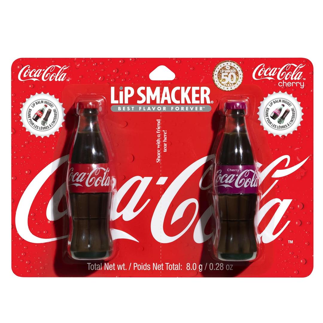 Lip Smacker Coca-Cola Bottle Lip Balm Duo, Moisturizing & Glossy Finish, Featuring Iconic Contour Bottle Design Fun, Collectible Gift for All Ages