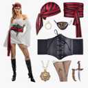 Halloween Costumes Woman - 8 in 1 Pack: Pirate Costume Set for Women with Corset & Accessories M
