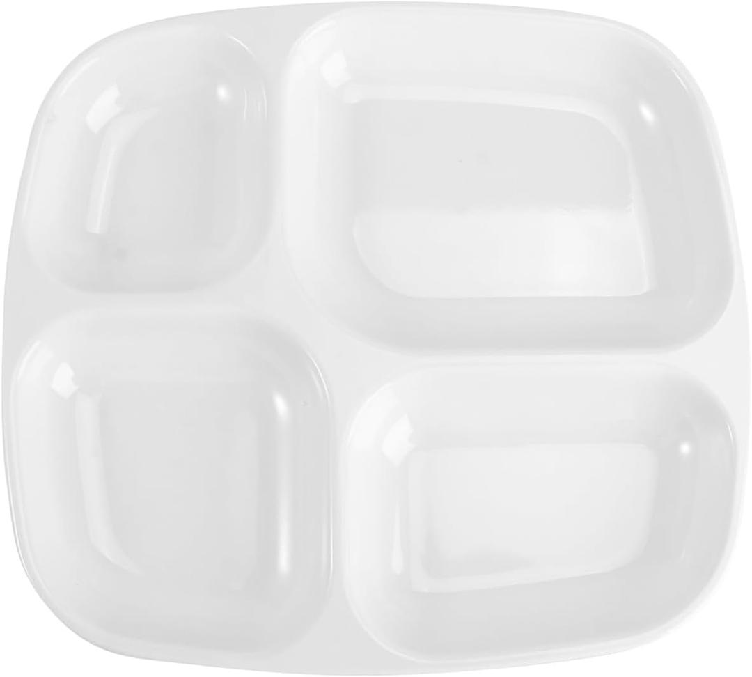 DOITOOL 4 Compartment Plastic Partition Plate 10.2 Inch Melamine Divided Dinner Plate for Portion Control Serving Meals and Salads Reusable Sectioned Tray