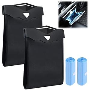 Fuutreo 2 Pcs Smart LED Car Trash Cans Waterproof Garbage Bags with 30pcs Disposable Trash Bags Hanging Leather Magnet Car Storage Pocket Vehicle Rubbish Bin Garbage Cans(9.5 x 7.1'',Black)