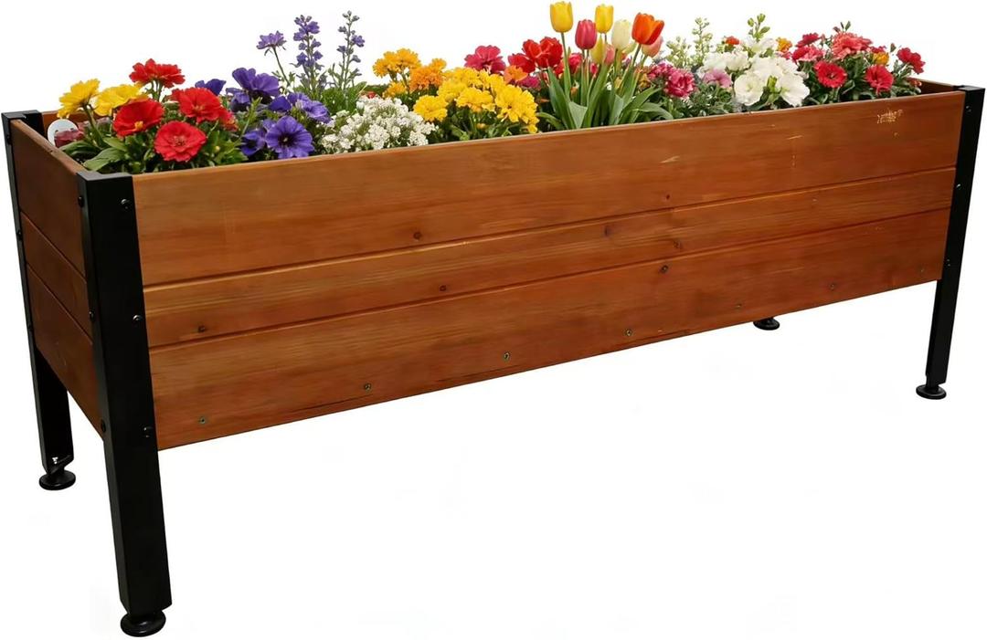 Wooden Rectangular Flower Box with Low-Iron Legs, Planting Bed for Flowers and Vegetables, Suitable for Garden and Balcony. Dimensions:39.37 * 13.9 * 12.5 inches