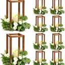 Sabary 10 Sets/ 20 Pcs Wooden Lantern Candle Holders with Candles for Wedding Decoration Vintage Table Centerpiece Farmhouse Rustic Candle Lantern for Indoor Fireplace Dining Party Decor (Caramel)