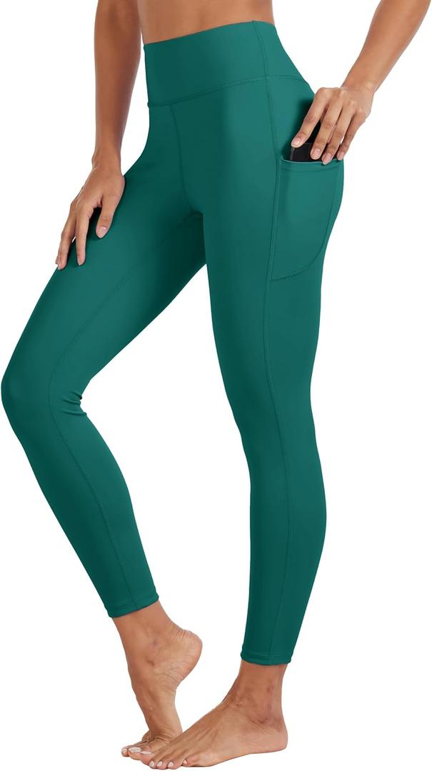 TACVASEN Compression Leggings for Women with Pockets 25''High Waisted Workout Tummy Control Yoga Pants Emerald Green M