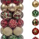Valery Madelyn Christmas Ornaments Set, 30ct 2 Inches Red Green and Gold Shatterproof Christmas Tree Decorations Ball Ornaments Bulk, Traditional Country Hanging Decor for Xmas Holiday Party (Medium)