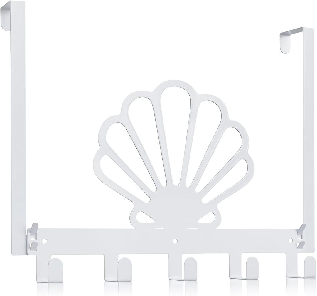 Reallnaive Seashell Over The Door Hooks Nautical Coastal Bathroom Decor Hanger Wall Mount Rack Holder for Towel, Hat, Coat, Cloth, Keychain, Bag, Seaside Home Decor