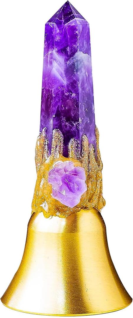 Super Loud Solid Brass Handbells Altar Bells Natural Amethyst Tower Bell Chimes Witch's Bells Hand Percussion Instruments Call Bells for Meditation Prayer Reception Pet Feeding and Home Decoration (4.53")