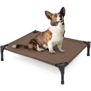 Elevated Dog Bed for Small Dogs, Raised Dog Cot Fits Up to 150 LBs, Heavy Duty Pet Cots with Durable Supportive Teslin Recyclable Washable Mesh, Indoor & Outdoor Pet Bed, Brown