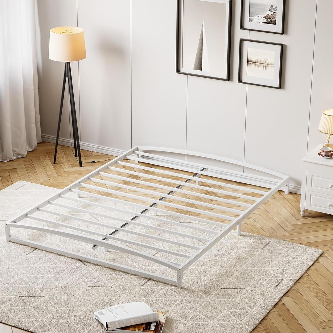 Low Bed Frame Full Size, 6 Inch Heavy Duty Metal Platform Full Bed Frame Low Profile, Mattress Foundation, No Box Spring Needed, Noise-Free, Non-Slip, Easy Assembly, White (6 Inch White)