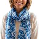 Rastogi Handicrafts Scarfs For Women 100% Pure Cotton Design Hand Block Printed Mini Scarf/Stoll/Stole For Girls 70x20 Inch (Blue)