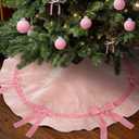 Syhood Christmas Tree Skirt 30" Scallop Velvet Tree Skirt with Bow Small Christmas Decoration for Xmas Holiday Indoor Outdoor Seasonal Home Decors(Pink Bow)