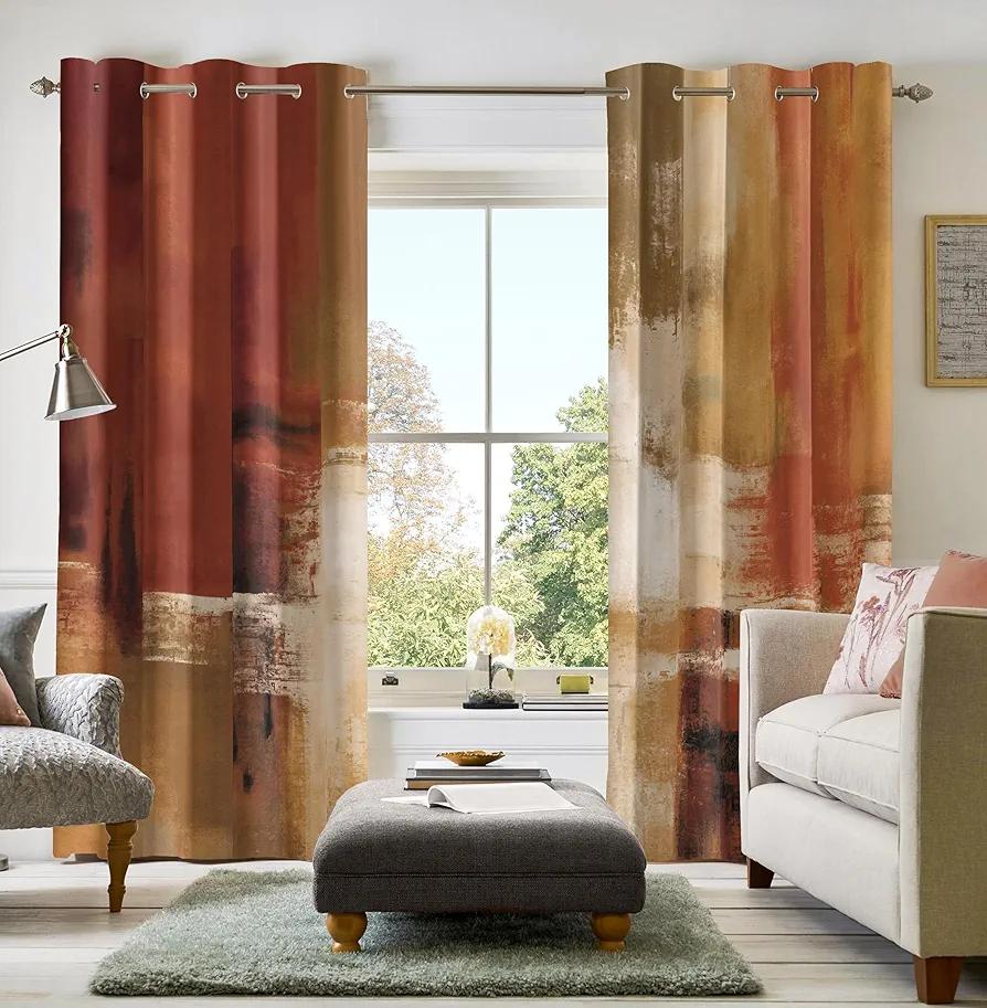 Asuexpect Burnt Orange Curtains 2 Panels Abstract Rust Curtain Room Darkening Grommet Window Drapes Modern Decorative Window Treatments for Bedroom Living Room, 52x84 Inches