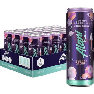 Alani Nu COSMIC STARDUST, Sugar Free, Low Calorie Energy Drinks, 200mg Caffeine, Biotin, B Vitamins, Zero Sugar, 10 Calories, 12 Fl Oz Cans, 24 Pack, Best By: 07/2027