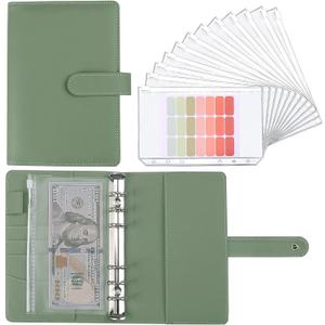 Money Saving Binder, Savings Challenges Book with for Cash Envelopes, 12pcs Zipper Envelopes A6 Budget Binder, Budget Planner for Managing Budgets and Saving Money -(Green-7.4IN)