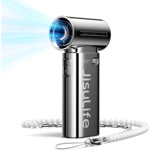 JISULIFE Portable Handheld Fan, Turbo Power High Speed Air [22H Max Cooling Time], 5 Gear Wind, 5000mAh Rechargeable, Mini Pocket Design, Personal Fan for Travel Concerts Camping Makeup - Chrome