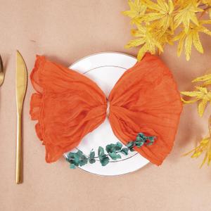Nydotd 6pcs Fall Cheesecloth Napkins Thanksgiving Boho Dinner Napkins Wrinkled Rustic Linen Table Decorative Cloth Napkins for Wedding Party Baby Shower Family 20 x 20 Inch (Orange)
