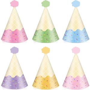 24PCS Ice Cream Party Hats for Happy Birthday Party Supplies Colorful Paper Ice Cream Themed Cone Birthday Hats Decorations for Kids and Adults Baby Shower Bridal Shower Favor