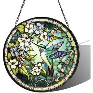 Stained Glass Sun Catcher,Fly Humming bird Stained Glass Window Hanging Garden Decor, Sun Catchers Indoor Window, Whimsical Decoration for Home Backyard Patio Lawn Porch with 6.3 INCH