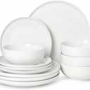 Gibson Home Havenstone 12-Piece Porcelain Dinnerware Set – Dinner Plates, Salad Plates & Bowls, Classic White Everyday Dish Set for Home, Kitchen, Microwave & Dishwasher Safe