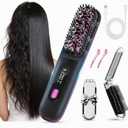 Cordless Hair Straightener Brush, Rechargeable Hot Comb Hair Straightener with 3 Temp Settings, Anti-Scald Portable Hair Straightening Brush with 300 Million Negative Ions for Home Travel