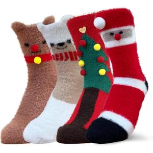 KRJ 2025 Christmas Socks Collection 4Pack Fun Cute Crew Socks for Women Xmas Socks Funny Novelty Socks Holiday Gift (Type1)