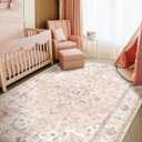 CAPALOCA Machine Washable Rugs Nursery Rug 5x7 Cute Girl Non Slip Low Pile Water Repellent Soft Print Pattern for Bedroom Indoor Decor Kids Playroom Pink