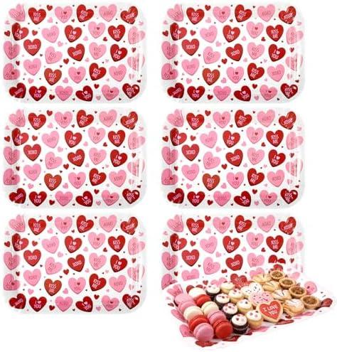 Yungyan 6 Pcs Valentine's Day Serving Trays 13 x 9 Inch Large Heart Food Trays Platters Paper Love Food Tray for Valentine Party Wedding Engagement Party Serving Snacks Cookies Dessert