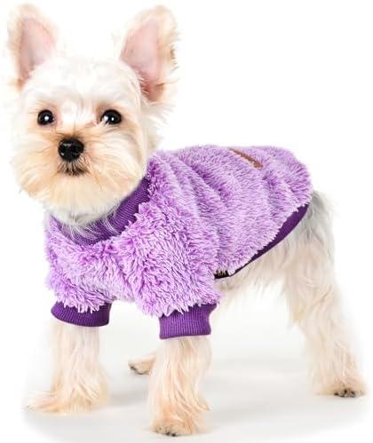 Fleece Dog Sweater Soft Fuzzy Warm Clothes for Small Dogs Girl Boy Soft Winter Coat Flannel Pu(Purple) XS