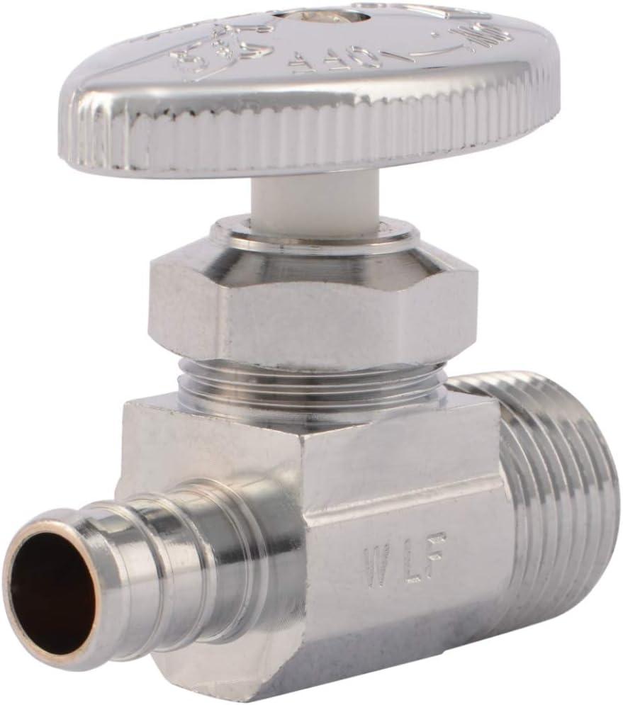 SharkBite 1/2 Inch MPT Crimp Multi-Turn Straight Stop, Brass Plumbing Fitting, PEX Pipe, PE-RT, 23061LF