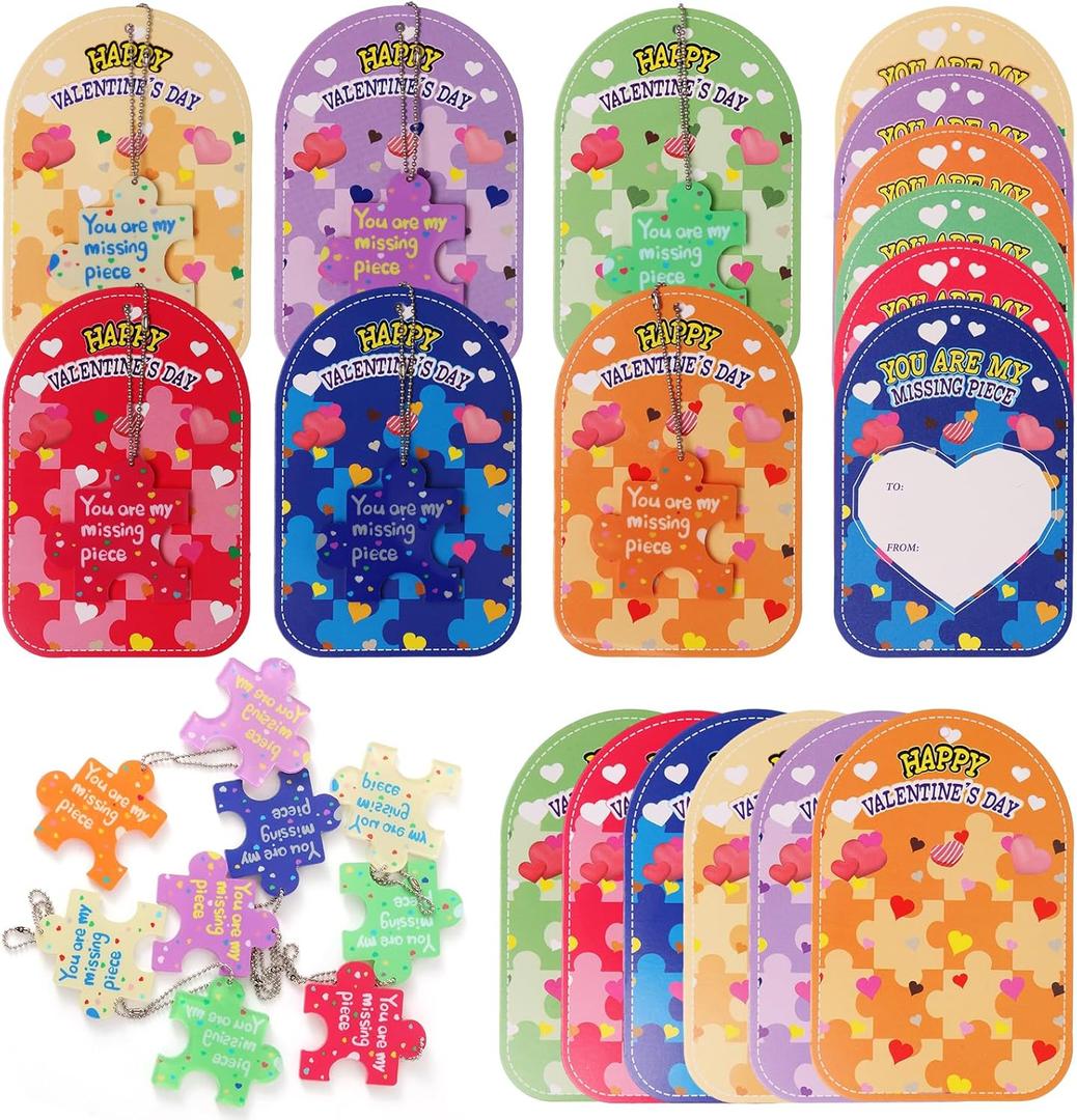 2 x KNFINNDUU Valentine's Day Cards for Kids with Keychains, 30 Packs Valentine Exchange Gift Cards with 30 Adorable Keychain Toys for Classroom School Party Favors, Valentine Gifts for Boys and Girls