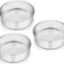 E-far 6 Inch Cake Pan Set of 3, Stainless Steel Round Smash Cake Baking Pans Tins, Non-Toxic & Healthy, Mirror Finish & Dishwasher Safe