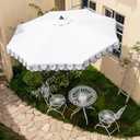 9Ft Elegant Valance Patio Umbrella, Outdoor Umbrellas for Patio with Auto-Tilt and Crank Systerm, Table Umbrella for Outdoors, Poolside,Beach, Backyard