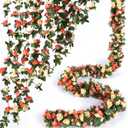 8 Pcs 66FT Flower Garland, Artificial Rose Vine Flowers with Green Leaves, Hanging Fake Roses Vine for Room Anniversary Wedding Birthday Christmas Wall Arch Decor, Champagne Flower