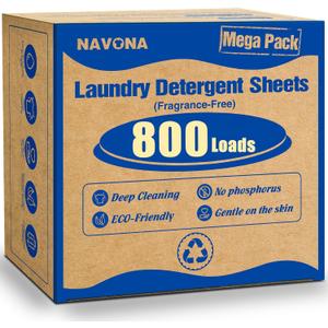 800 Loads Mega Pack Laundry Detergent Sheets, Eco-friendly Laundry Sheets, Powerful Cleaning, Suitable for Homes, Dorms, and Apartments- [Fragrance-Free]