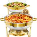 WARMOUNTS Gold Chafing Dishes for Buffet, Stainless Steel Round Chafers and Buffet Warmers Sets with Glass Lid & Lid Holder, Stackable Design, for Catering Events, Parties, Weddings (2, Gold)