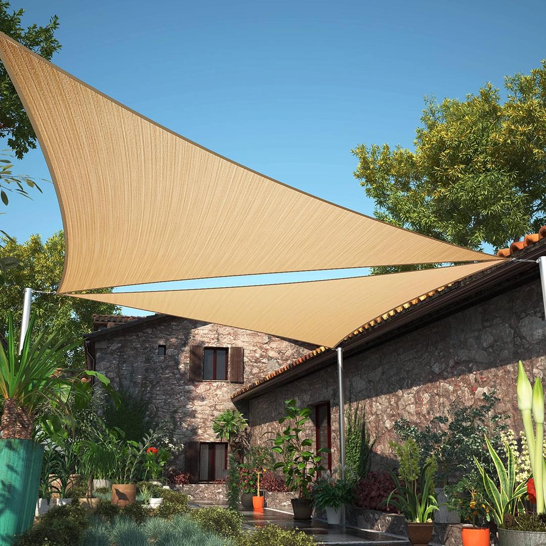 ShadeMart 22' x 22' x 22' Sand Triangle Sun Shade Sail SMSLT Canopy Fabric Cloth Screen, Water Air Permeable & UV Resistant, Heavy Duty, Carport Patio Outdoor - (We Customize Size)
