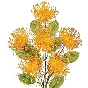 Hollyone 33" Orange-Yellow Artificial Mums Flowers Chrysanthemum Flowers 2Pcs Fake Spider Mum Flower Arrangement Faux Pincushion Flower with 3 Heads Long Stem for Party Centerpiece Bouquet Home Decor