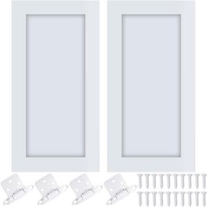 Cinnvoice 2 Pcs Pine Kitchen Cabinet Door Replacement with 4 Pcs Cabinet Hinges Wood Shaker Door Front Replacement for Kitchen, Bathroom, Vanity(White,12" W X 24" H)
