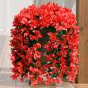4 PCS Bougainvillea Artificial Faux Flowers Plants for Outdoor Outside Decoration,Red Fake Flowers UV Resistant Look Real Silk Long Trailing Vines for Front Door Porch Planter Urn Patio Garden Yard