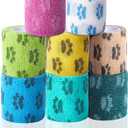 Self-Adhesive Vet Bandage Wrap, First Aid for Dogs & Horses, Multi-Use for Gear Grip & Cable Organizing, Individually Wrapped, 2 Inch, 8 Rolls, Spring Bloom Paw