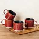 GBhome 12 OZ Stackable Coffee Mugs Set of 4, Ceramic Coffee Cups with Texture Patterns for Man,Woman,Dad,Mom, Modern Mugs Set for Latte/Cappuccino/Cocoa. Dishwasher&Microwave Safe, Red